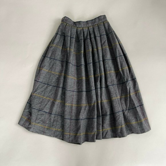 Cashmere A line Full Wool Skirt Vintage Plaid Pleated Grey Size XS Fit and flare - Picture 2 of 6